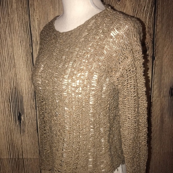 Pieces Kensie small tan long sleeved open weave knitted sweater - Picture 2 of 7